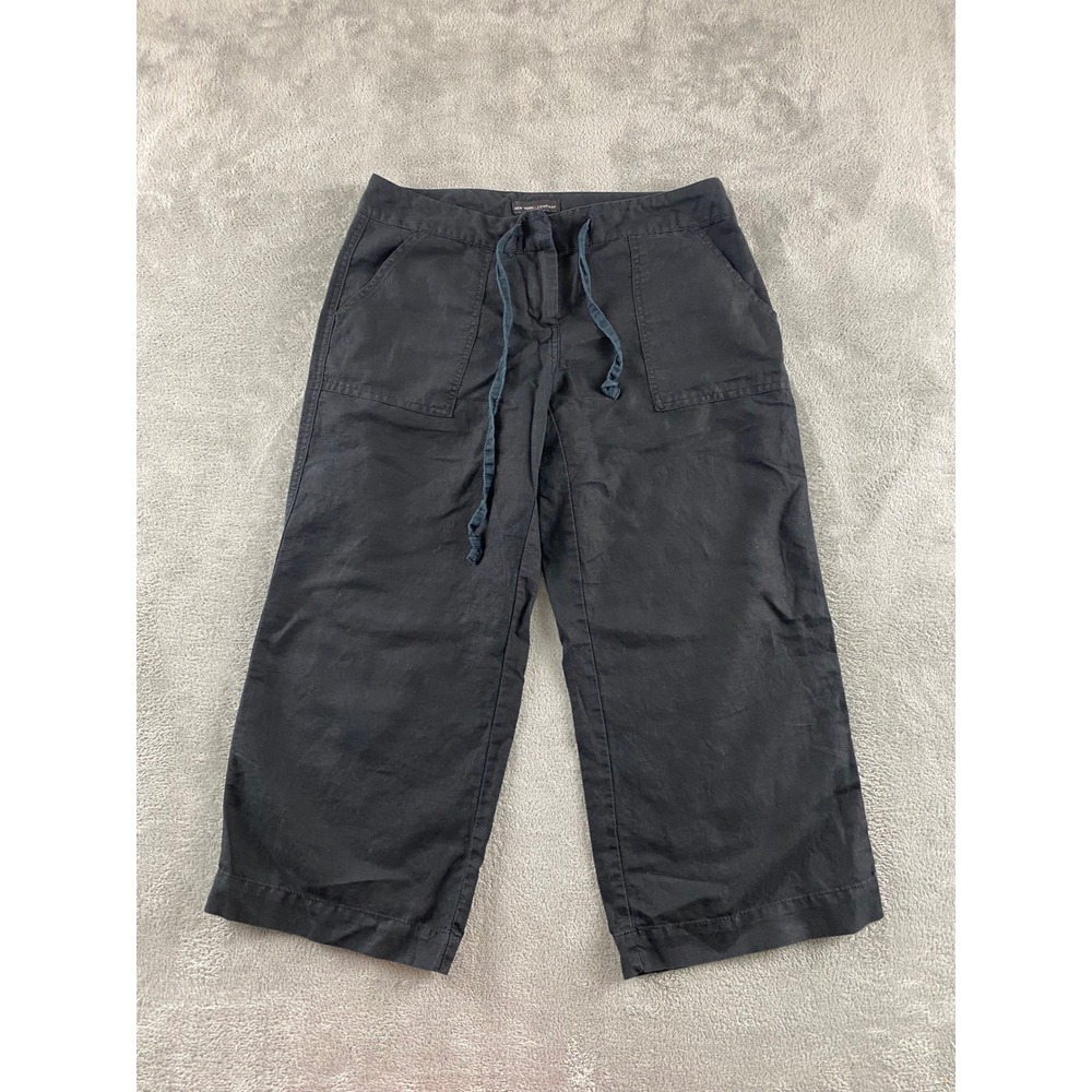 New York & Company Womens Black Linen Blend Wide Leg Cropped Drawstring Pants‎ 2